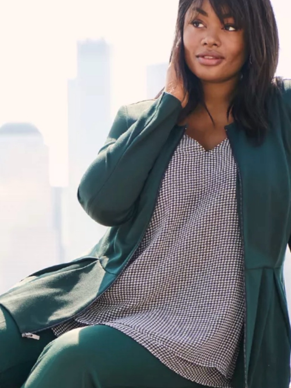 Lane Bryant Dark Green Knit Zip Peplum Jacket SZ 20
